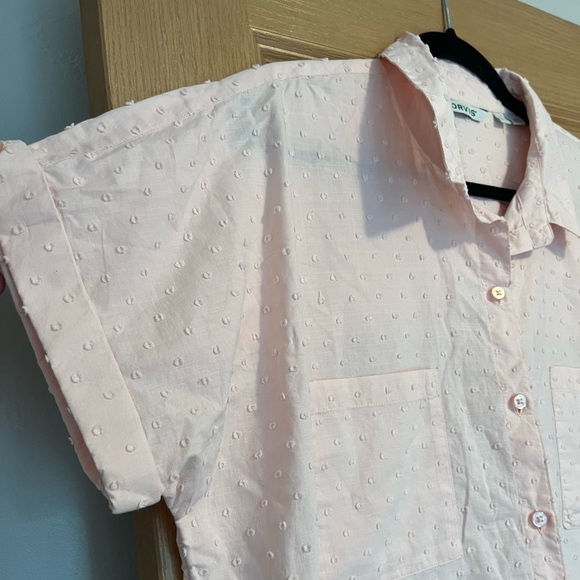 Orvis Top Womens Pink Swiss Dot Short Sleeve Button Up Boho Casual Blouse - Picture 4 of 9
